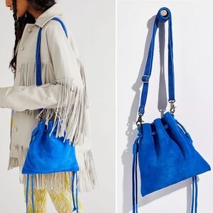 NEW Free People Billy Suede Crossbody in Ultraviolet Cobalt Blue